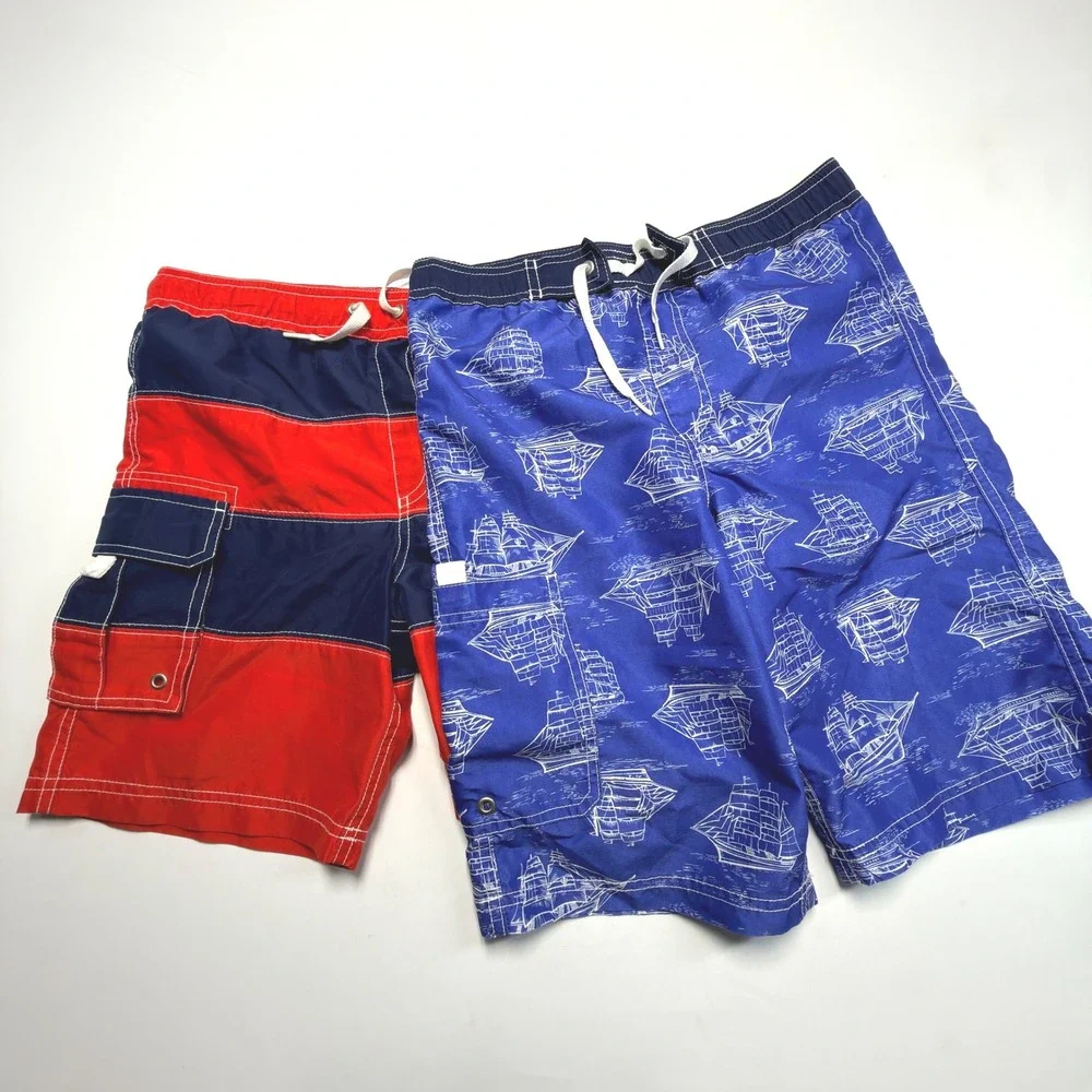 Hanna Andersson Swim Trunks‎ Lot Boys 140 Nautical Striped Board Shorts Boys 10